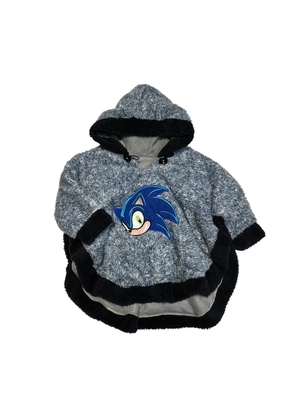Sonic Graphic Plush Hooded Poncho - Gray & Black